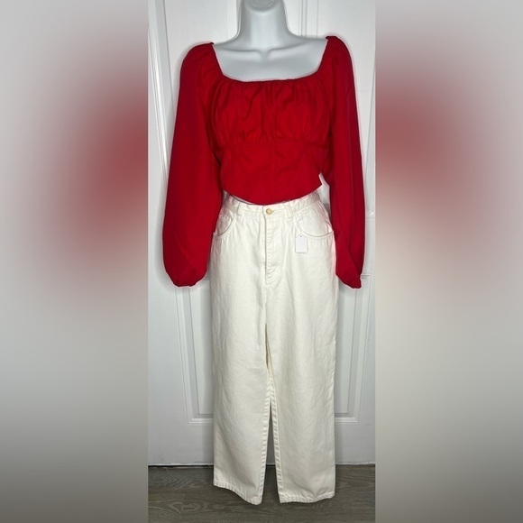 SHEIN Privé Ruched Bust Square Neck Bishop Sleeve Blouse SZ M - Picture 13 of 14